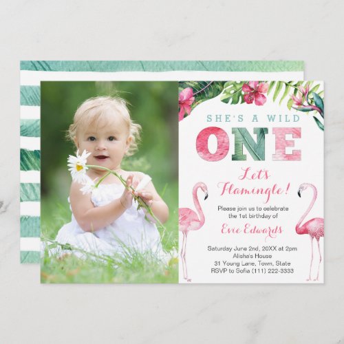 shes a wild ONE 1st Birthday Flamingo Party Invitation