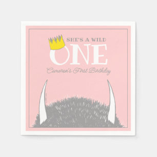 She's a Wild One - 1st Birthday Gold Crown Napkins