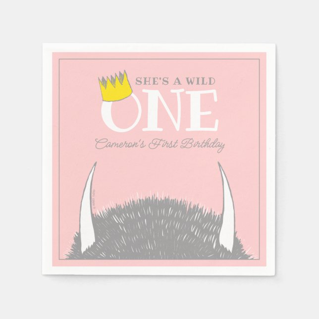 She's a Wild One - 1st Birthday Gold Crown Napkins (Front)