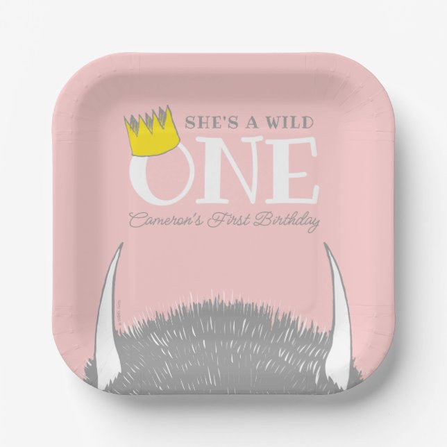 She's a Wild One - 1st Birthday Gold Crown Paper Plates (Front)