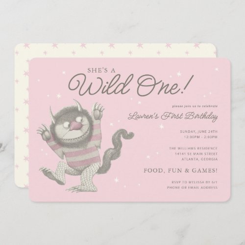 Shes a Wild One   Pink First Birthday Invitation