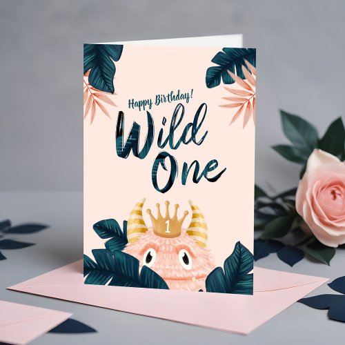 Shes a Wild One Pink Monster  Tropical Jungle Card