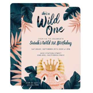 She's a Wild One Pink Monster & Tropical Jungle Invitation