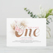 She's a Wild One - Pink Pampas Grass 1st Birthday Invitation (Standing Front)