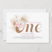 She's a Wild One - Pink Pampas Grass 1st Birthday Invitation (Front)
