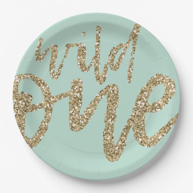 She's A Wild One Sparkle Script Paper Party Plate (Front)