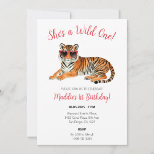 She's a Wild One Tiger Watercolor Birthday Invite