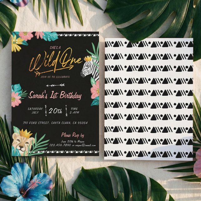She's A Wild One Tropical Jungle Tribal Birthday Invitation (She's A Wild One Tropical Jungle Tribal Birthday Invitation)