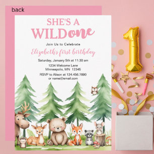 She's a wild one - Woodland Animals 1st Birthday Invitation