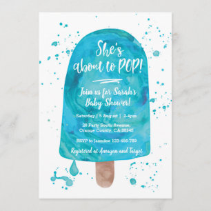 She's about to POP Blue Baby Shower Invitation