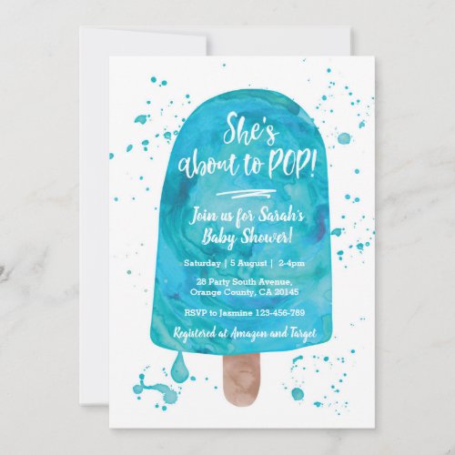 Shes about to POP Blue Baby Shower Invitation