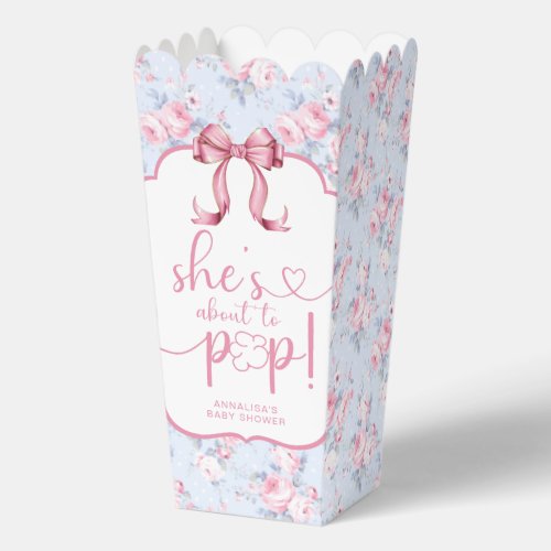 Shes About to Pop Pink Bow Baby Shower Popcorn Favor Boxes