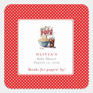 She's About to Pop Popcorn Pop Soda Baby Shower Square Sticker