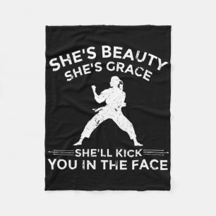 She's Beauty She's Grace Karate Girl Funny Martial Fleece Blanket