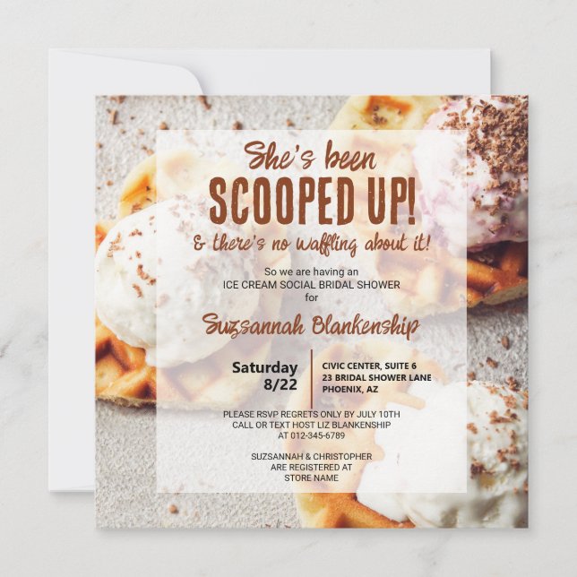 She's Been Scooped Ice Cream Heart Shaped Waffle Invitation (Front)
