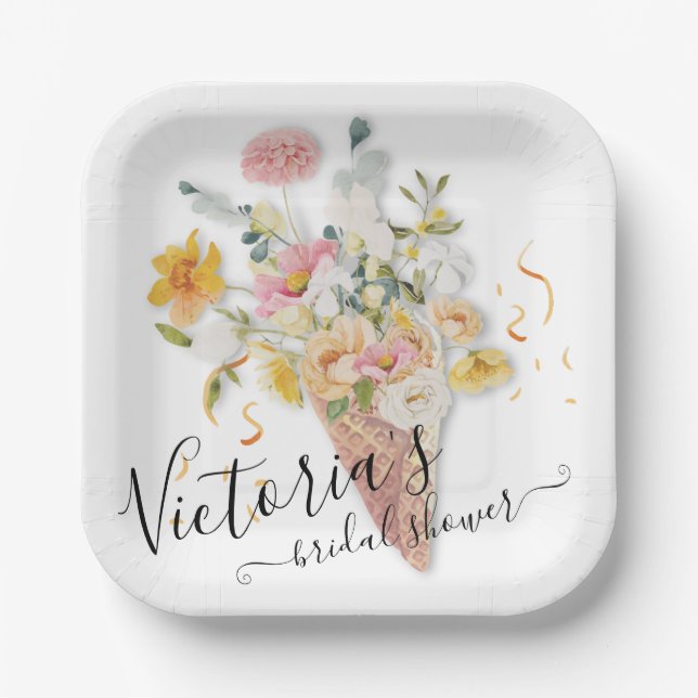 She's been scooped up Bouquet Bridal Shower Paper Plates (Front)