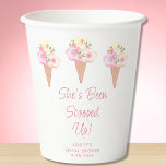 She's Been Scooped Up Bridal Shower Paper Cups<br><div class="desc">This ice cream-themed bridal shower paper cup is decorated with watercolor florals and ice cream cones.
The text says "She's been scooped up!" in stylish pink script typography.
Easily customizable.
Original Watercolor © Michele Davies.</div>