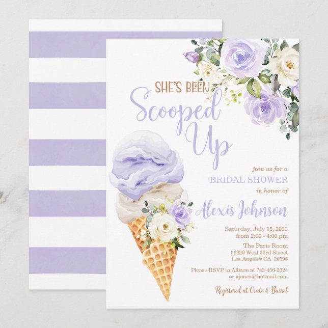 She's Been Scooped Up Bridal Shower (Purple) Invitation (Front/Back)