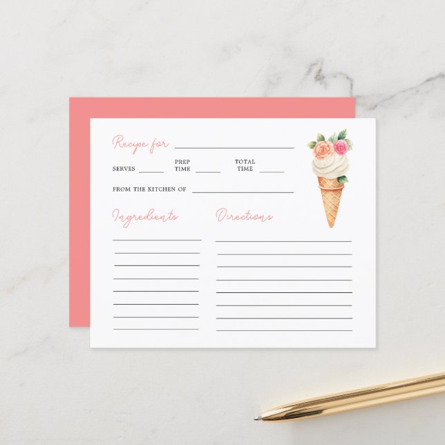 She's Been Scooped Up Bridal Shower Recipe Card (Front/Back In Situ)