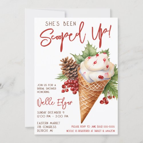 Shes Been Scooped Up  Christmas Ice Cream Shower Invitation