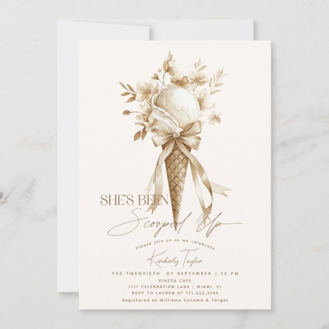 She's Been Scooped Up Ice Cream Boho Bridal Shower Invitation (Front)