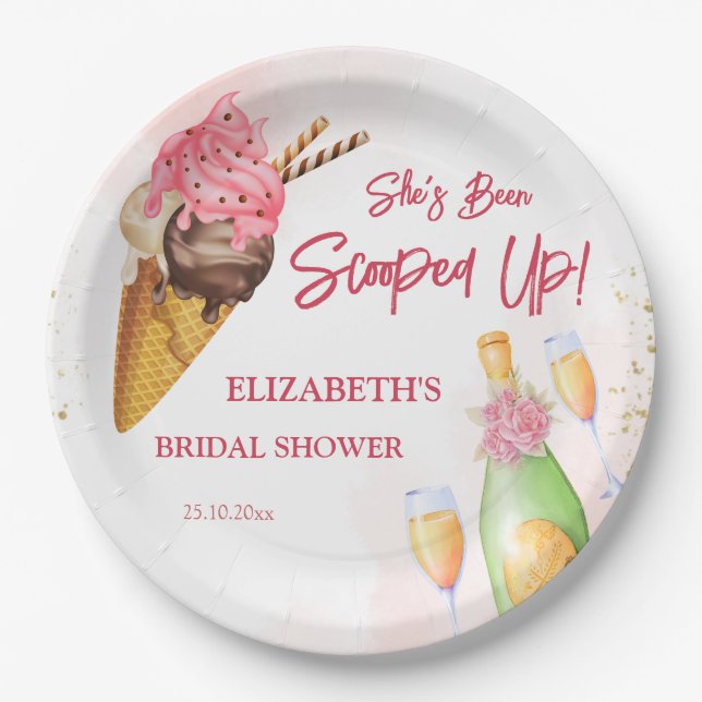 She's been scooped up ice cream bridal brunch paper plates (Front)