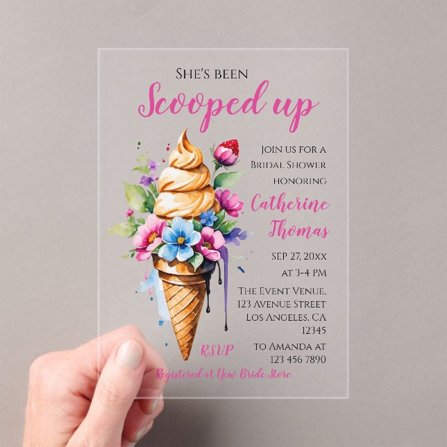 She's Been Scooped Up Ice Cream Bridal Shower  Acrylic Invitations (Insitu (Handheld))