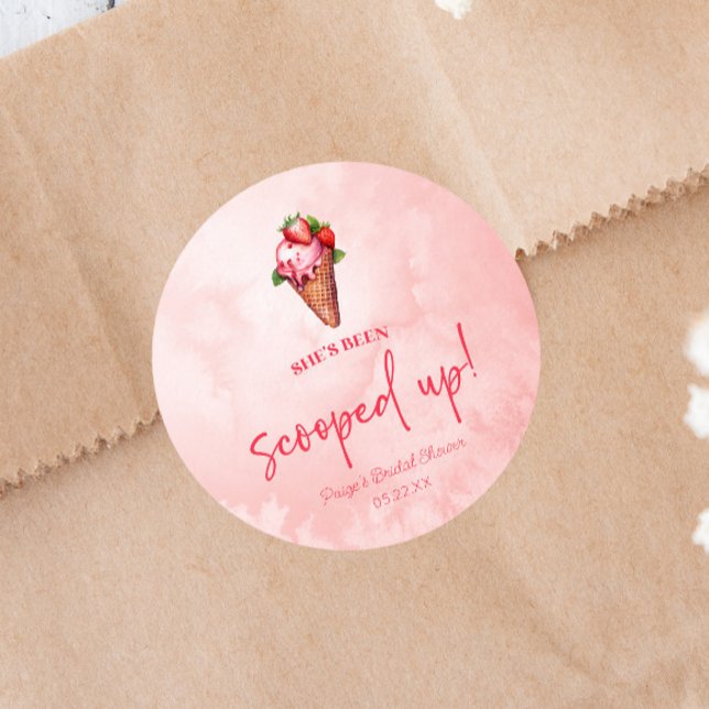 She's Been Scooped Up! Ice Cream Bridal Shower  Classic Round Sticker (Creator Uploaded)