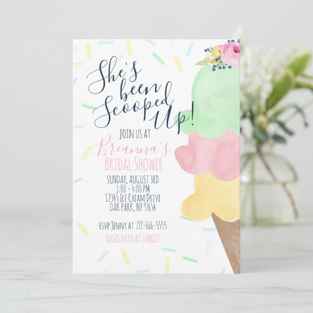 She's Been Scooped Up Ice Cream Bridal Shower Invitation | Zazzle