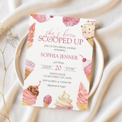 Shes been Scooped Up Ice Cream Bridal Shower Invitation