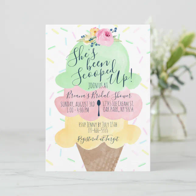 She's Been Scooped Up Ice Cream Bridal Shower Invitation | Zazzle