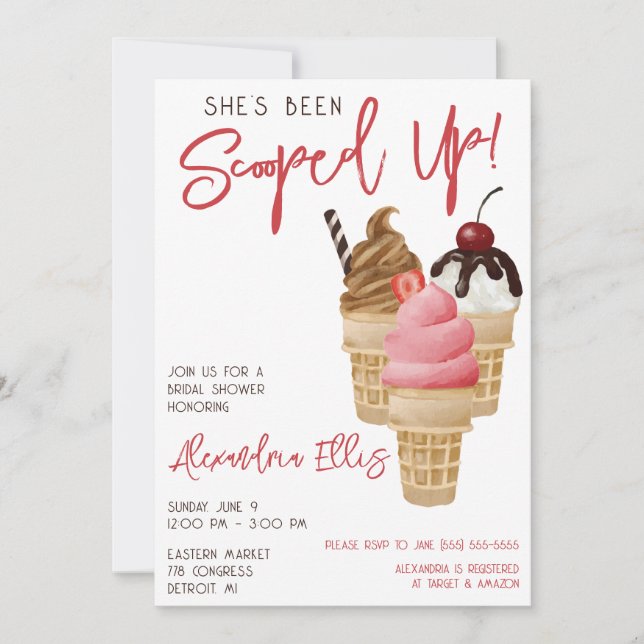 She's Been Scooped Up! Ice Cream Bridal Shower Invitation (Front)