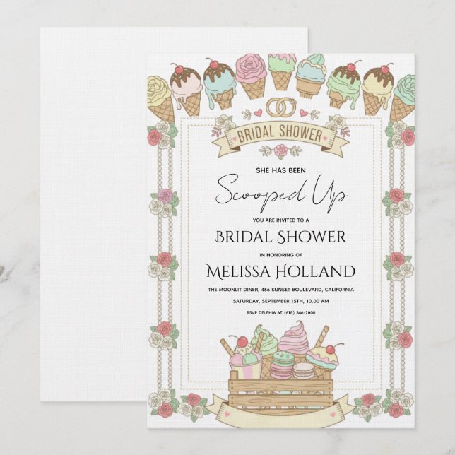 She's Been Scooped Up Ice Cream Bridal Shower Invitation (Front/Back)