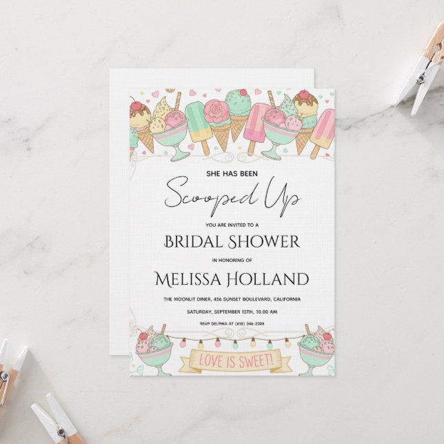 She's Been Scooped Up Ice Cream Bridal Shower Invitation (Front/Back In Situ)