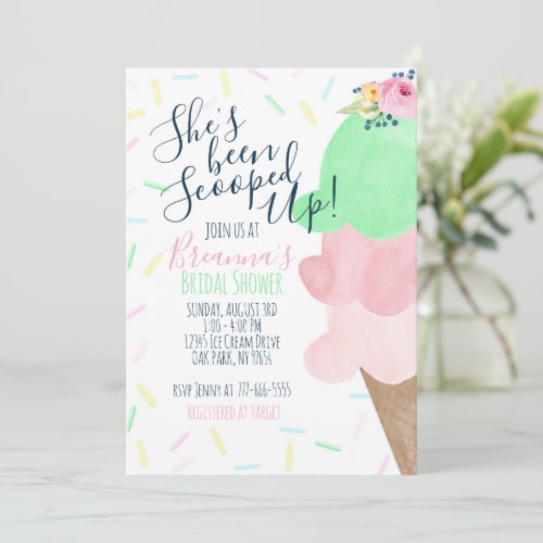 Shes Been Scooped Up Ice Cream Bridal Shower Invitation