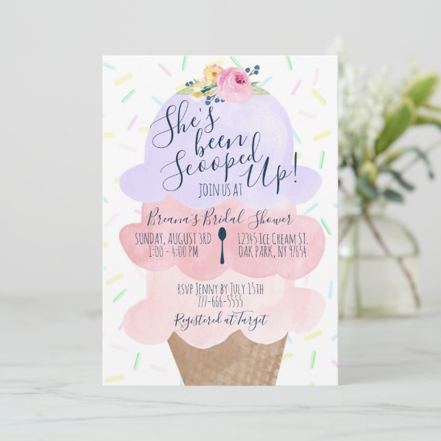 She's Been Scooped Up Ice Cream Bridal Shower Invitation (Standing Front)