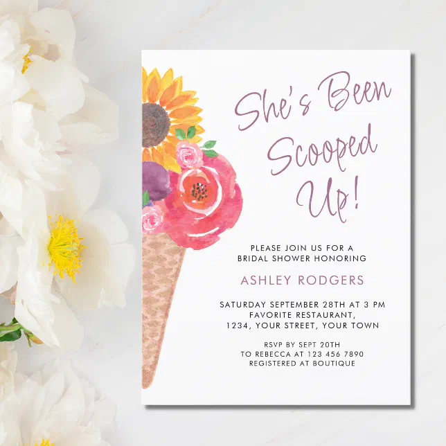 Shes Been Scooped Up Ice Cream Bridal Shower Invitation Postcard Zazzle