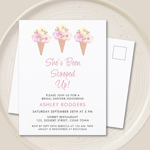 Shes Been Scooped Up Ice Cream Bridal Shower Invitation Postcard