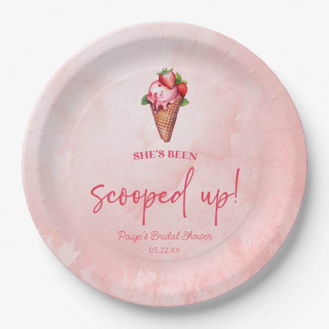 She's Been Scooped Up! Ice Cream Bridal Shower  Paper Plates (Front)