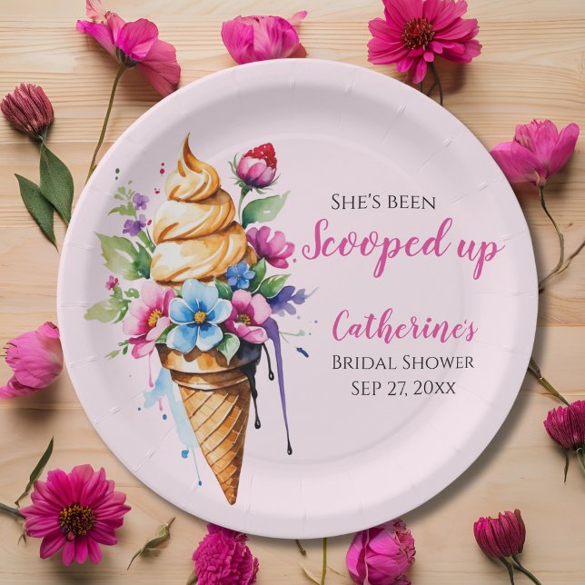 She's Been Scooped Up Ice Cream Bridal Shower  Paper Plates (Creator Uploaded)