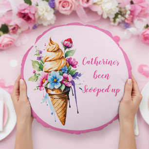 She's Been Scooped Up Ice Cream Bridal Shower  Round Pillow