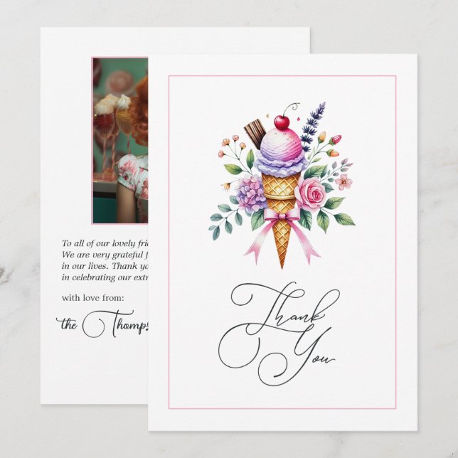 She's Been Scooped Up Ice Cream Bridal Shower Thank You Card (Front/Back)