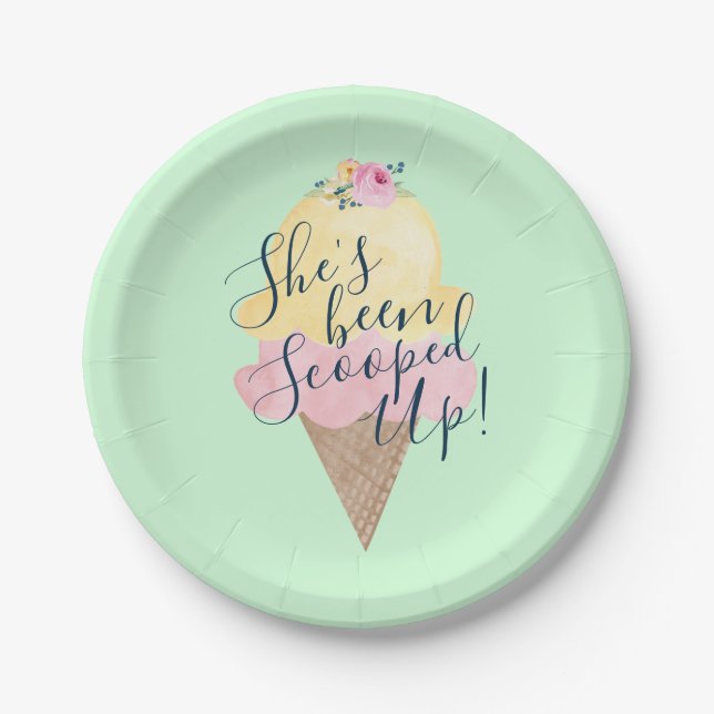 She's Been Scooped Up Ice Cream Green Paper Plates (Front)
