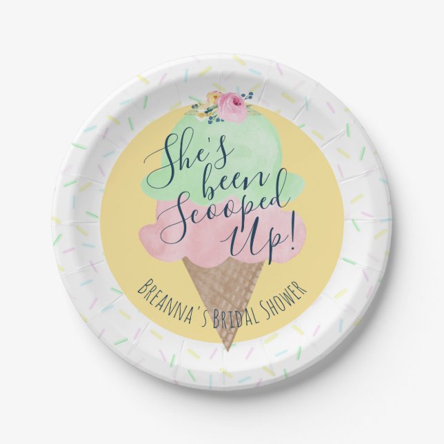 She's Been Scooped Up Ice Cream Personalized Paper Plates (Front)