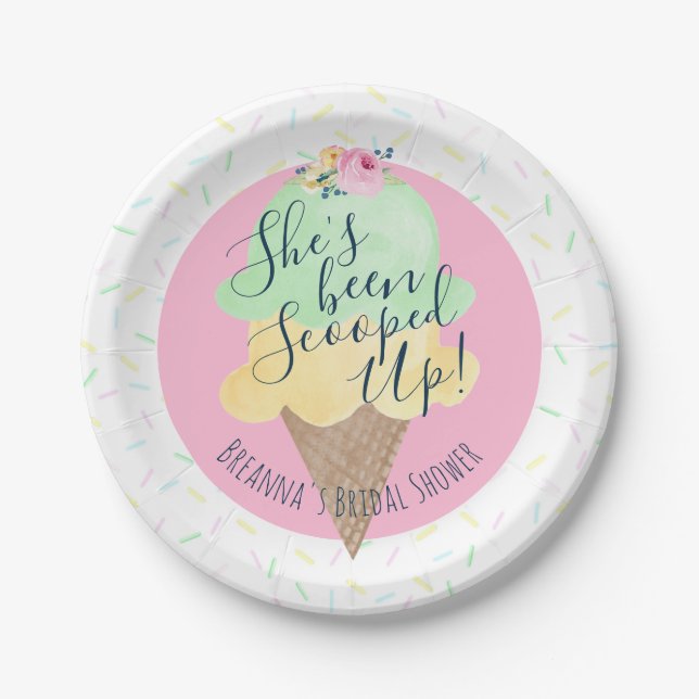 She's Been Scooped Up Ice Cream Personalized Paper Plates (Front)