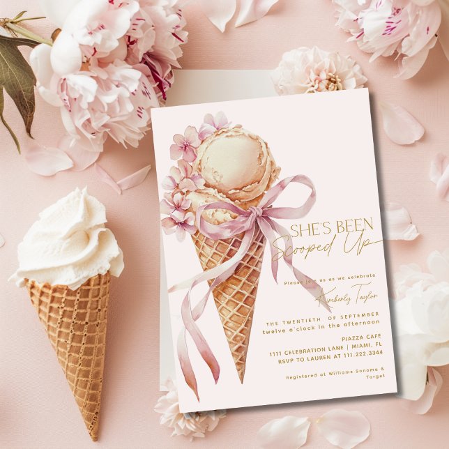 She's Been Scooped Up Ice Cream Pink Bridal Shower Invitation (Creator Uploaded)