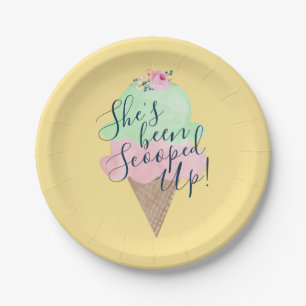She's Been Scooped Up Ice Cream Yellow Paper Plates