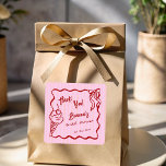 She's been scooped up icecream bridal shower favor square sticker<br><div class="desc">She's been scooped up wavy border sketch bridal shower thank you favor stickers,  ice cream with a cherry on top wavy border ribbon coquette bridal shower favor stickers template,  red and pink coquette bridal shower personalized stickers,  handrawn bridal shower personalized favors</div>