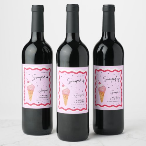 Shes Been Scooped Up Pink and Red Wavy Retro  Wine Label