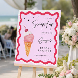 She's Been Scooped Up Pink and Red Wavy Welcome Foam Board